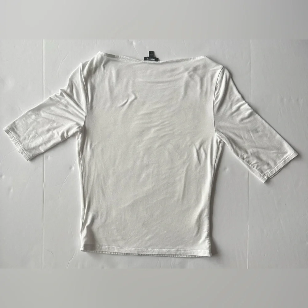 Express Supersoft Fitted Boat Neck Elbow Sleeve Tee White Size S - Picture 2 of 9